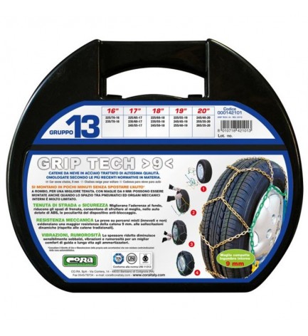 Catene da neve omologate - Cora Grip Tech 9mm - Gruppo 13 - 20'' - 245/40 R20, 265/35 R20, 255/35 R20